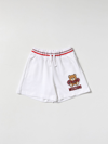 Moschino Kid Kids' Cotton Shorts With Teddy Bear In White