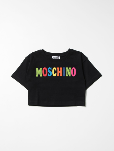 Moschino Kid Kids' T-shirt With Multicolor Logo In Black