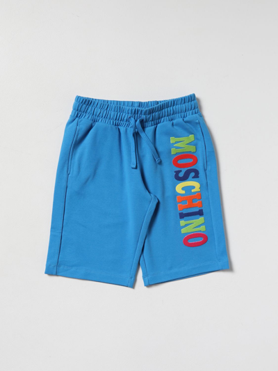 Moschino Kid Kids' Shorts With Logo In Gnawed Blue