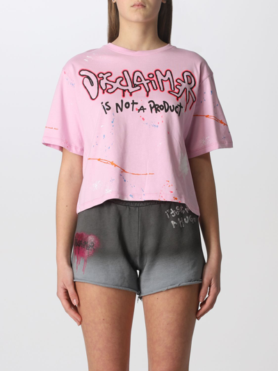 Disclaimer Cotton T-shirt With Logo In Pink