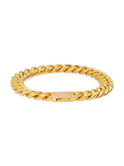Anthony Jacobs Men's Stainless Steel & Simulated Diamond Cuban Link Chain Bracelet In Gold Tone