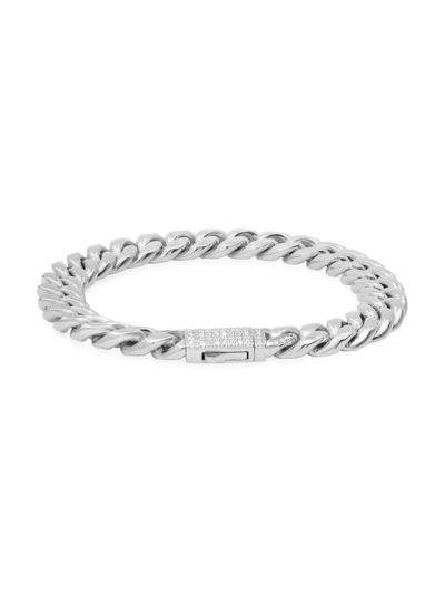 Anthony Jacobs Men's Stainless Steel & Simulated Diamond Cuban Link Chain Bracelet In Silver Tone