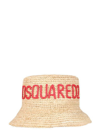 Dsquared2 D-squared2 Womans Straw Hat With Logo In Beige