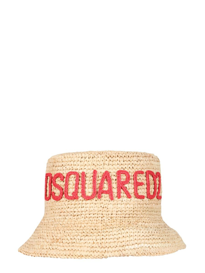 Dsquared2 D-squared2 Woman's Straw Hat With Logo In Beige