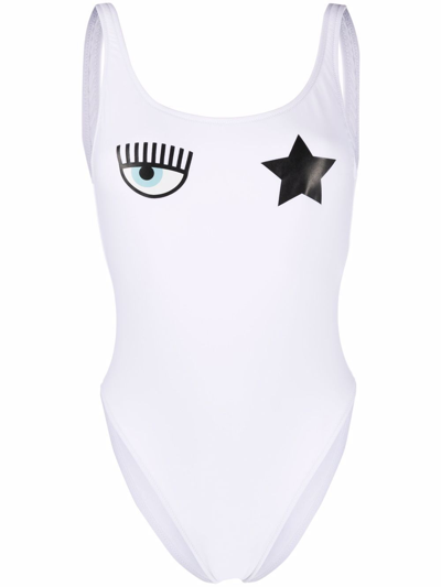 Chiara Ferragni Logo Printed One-piece Swimsuit In White