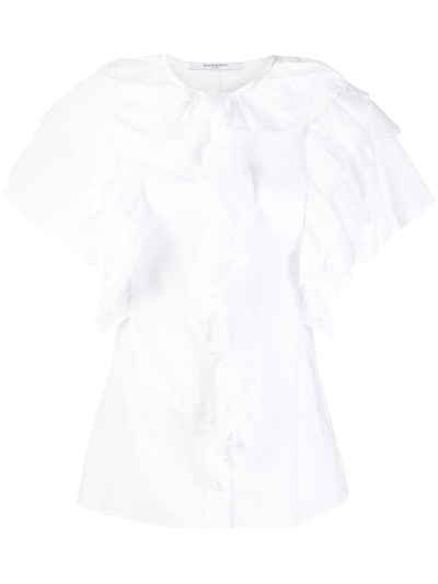 Pre-owned Givenchy Pussy Bow Ruffled Blouse In White
