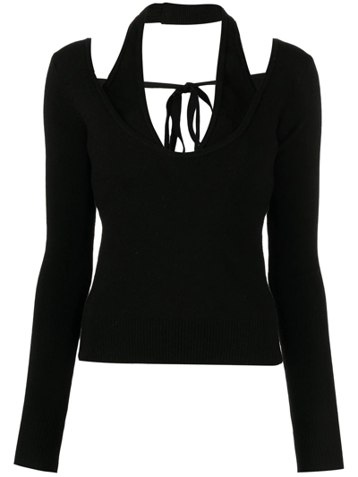 Monse Bikini-layered Longsleeved Knit Top In Black