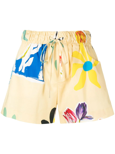 Monse Floral Cotton Poplin Pyjama Shorts In Butter Floral
