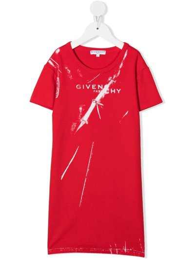 Givenchy Kids' Trompe L'oeil Logo-print T-shirt Dress In Red
