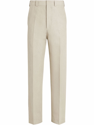 Ermenegildo Zegna Straight-leg Tailored Linen Trousers In Neutrals