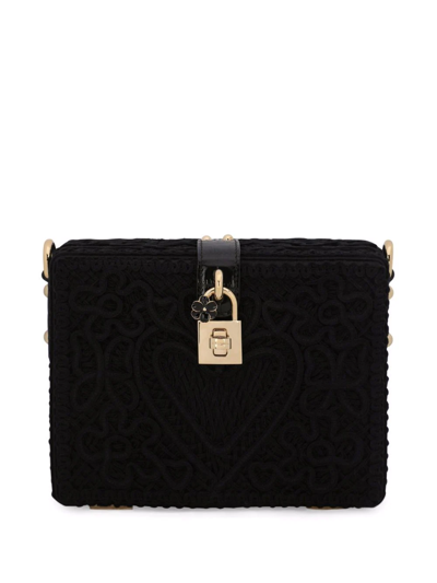 Dolce & Gabbana Dolce Box Embroidered Shoulder Bag In Black