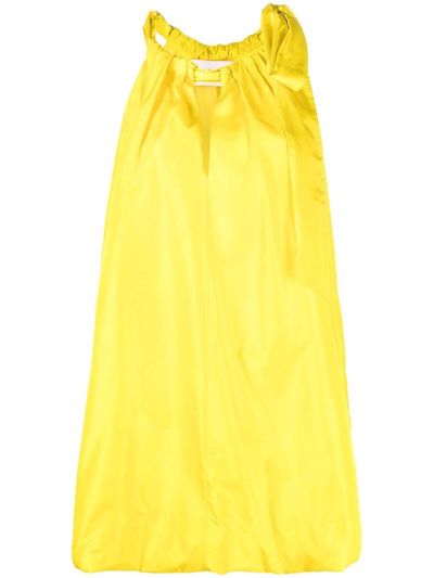 Valentino Gathered-neck Silk Shift Dress In Yellow