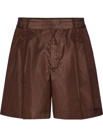 Valentino Washed Si Lk Taffeta` Shorts, Regular Fit, 2 Welt Pockets, 2 Side Pockets, Waist Band, B.w. 37,5 Cm In Brown