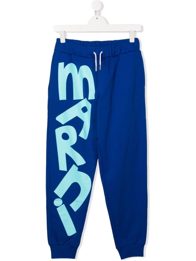 Marni Teen Logo-print Cotton Track Trousers In Blue