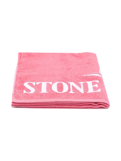 Stone Island Junior Logo-print Beach Towel In Pink