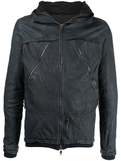 Giorgio Brato Zip-up Hooded Leather Jacket In Blue