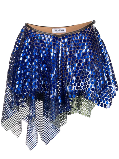 Attico Asymmetric Embellished Mini Skirt In Blu