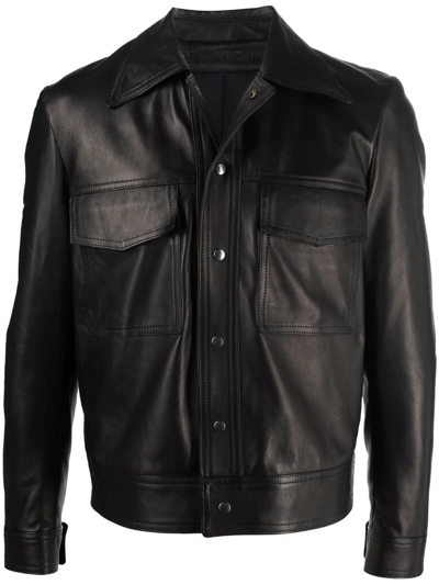 Salvatore Santoro Chest Pocket Leather Jacket In Ete Black