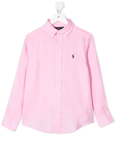 Ralph Lauren Kids' Polo Pony Button-down Shirt In Pink