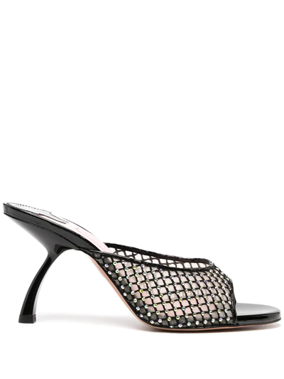 Piferi Tiana 100mm Crystal-embellished Mesh Sandals In Black Iridescent
