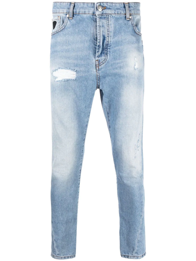 John Richmond Slim-cut Distressed Jeans In Blue