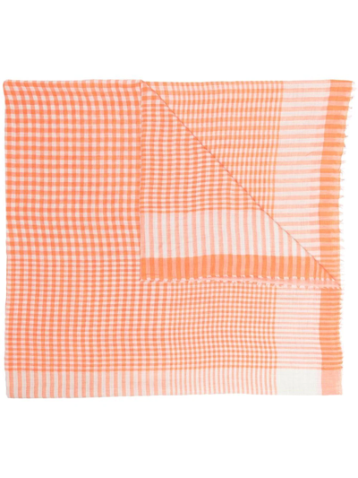Faliero Sarti Check Pattern Scarf In Orange