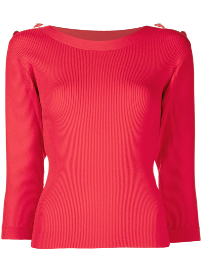 Edward Achour Paris Button-detail Wide Neck Top In Red