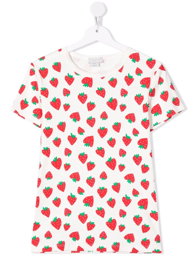 Stella Mccartney Kids' Strawberry-print Short-sleeved T-shirt In Ivory