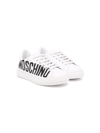 Moschino White Logo Print Leather Sneakers In White