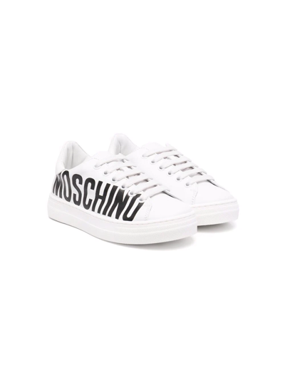 Moschino Kids' White Logo Print Leather Sneakers