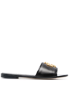Tory Burch Eleanor Leather Medallion Flat Slide Sandals In Black