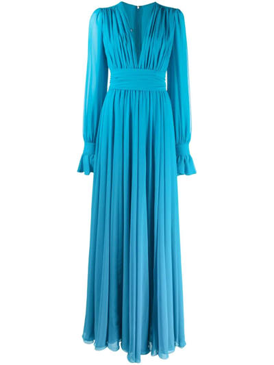 Blanca Vita Empire-line Pleated Gown In Blue