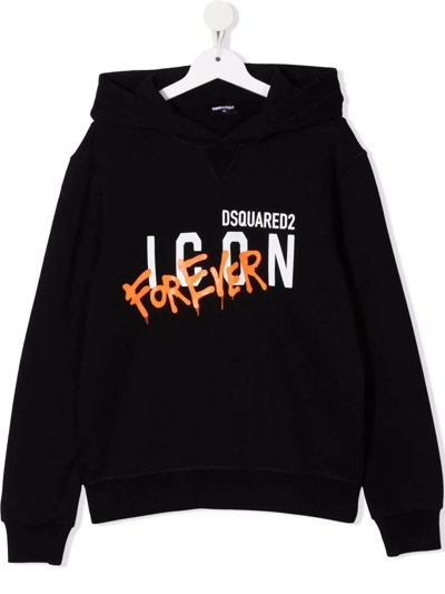 Dsquared2 Teen Logo And Graffiti Print Hoodie In Black