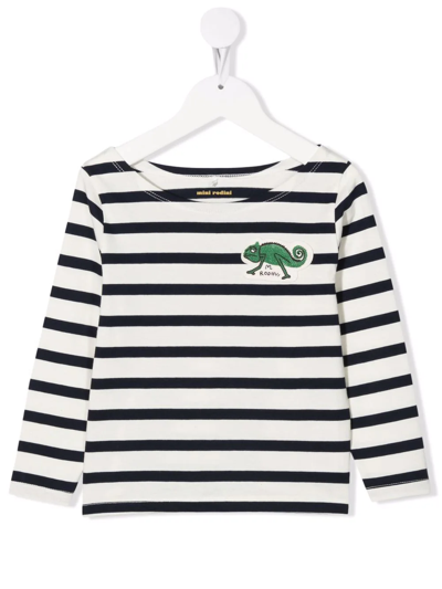 Mini Rodini Kids' Chameleon-patch Striped Long-sleeved T-shirt In Neutrals