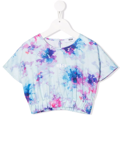 Msgm Kids' Tie Dye-print Short-sleeved T-shirt In Blue