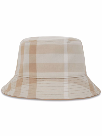 Burberry Exaggerated Check Cotton Bucket Hat In Soft Fawn
