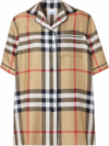 Burberry Tierney Check Mulberry Silk Pajama Shirt In Neutrals