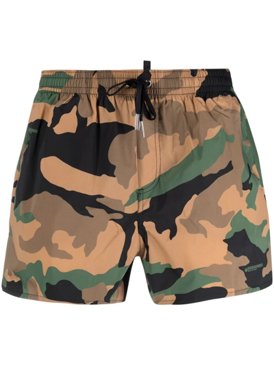 Dsquared2 Camouflage-print Swim Shorts In Brown