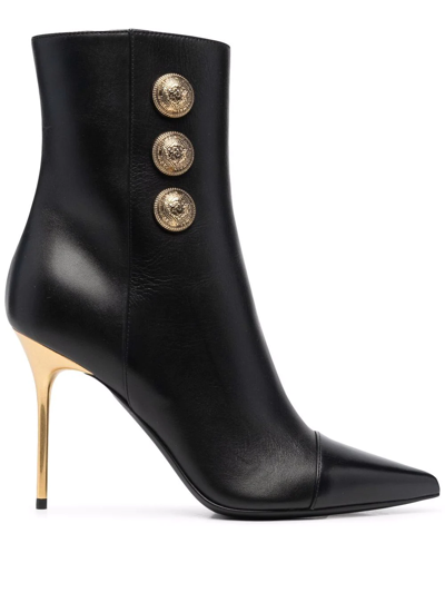 Balmain Woman Roni Ankle Boot In Black Suede With Monogram