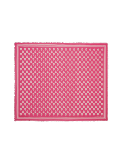 Alexander Mcqueen Pink Silk Scarf With Skull Pattern