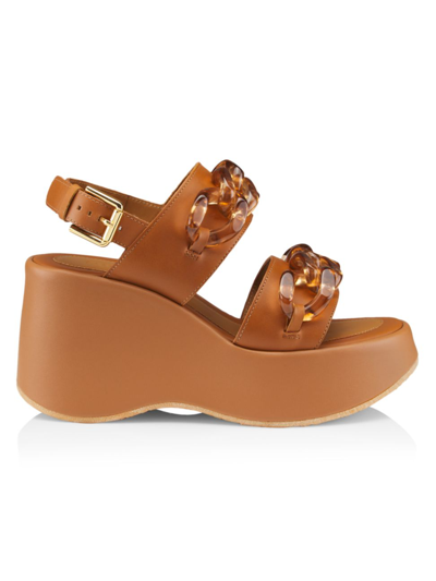 See By Chloé Mahe Leather Platform Wedge Sandals In Medium Brown