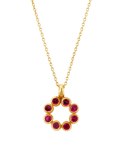 Gurhan Pointelle 22k & 24k Yellow Gold & Pink Topaz Pendant Necklace