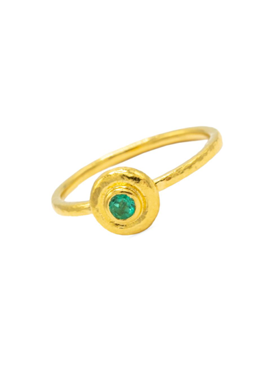 Gurhan Droplet 22k & 24k Yellow Gold & Emerald Ring