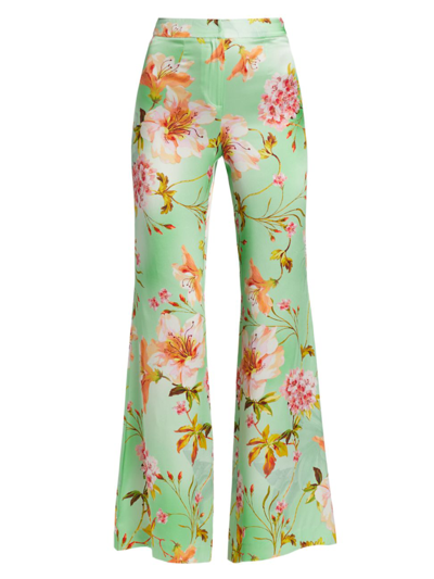 Adriana Iglesias Misty Floral Silk Flare-leg Pants In Aquamarine Garden