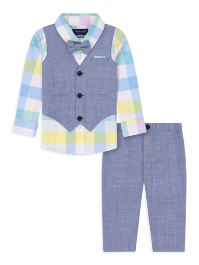 Andy & Evan Babies' Check Shirt With Chambray Vest, Pants & Bowtie Set In Neutral
