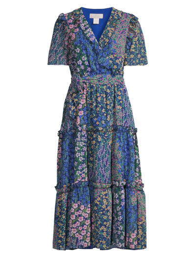 Rachel Parcell Floral Chiffon Ruffle Midi-dress In Blue Multi