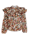 SOMETHING NAVY WOMEN'S FLORAL RUFFLE BLOUSE