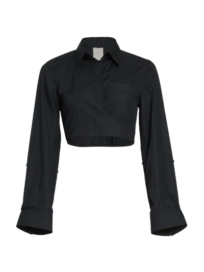 Twp The Tye Me Up Cropped Cotton Shirt In Black