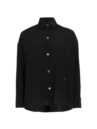Twp Silk Satin High-low Shirt In Black