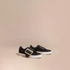 BURBERRY OVERSIZE BUCKLE DETAIL SUEDE AND LEATHER TRAINERS,40374261